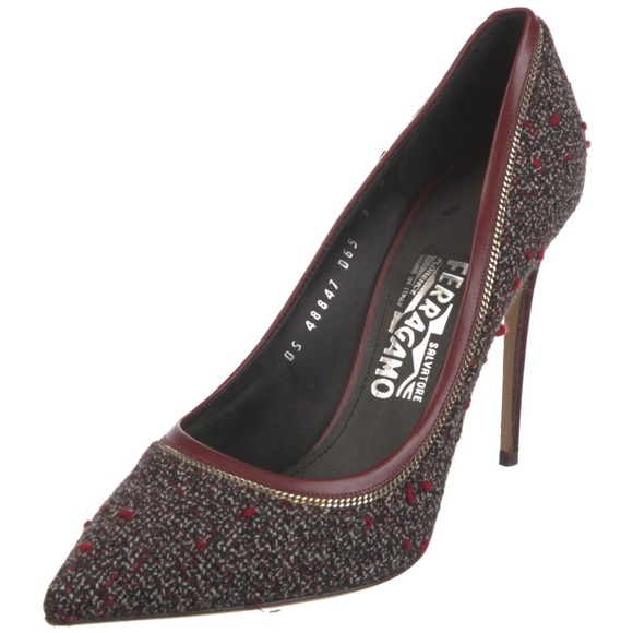 Salvatore Ferragamo insprd Tweed Pumps Burgundy - Picture 4 of 7